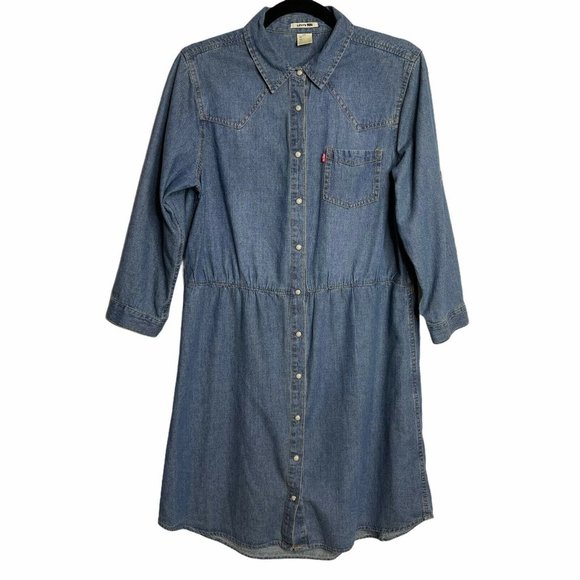 Levi's Dresses & Skirts - Levi's Roll  Sleeve Pearl Snap Denim Western Dress